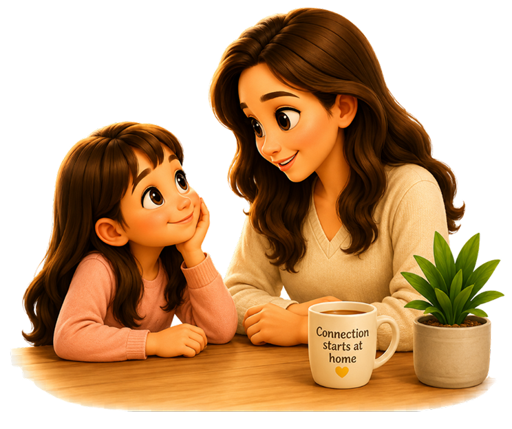 Parent and child connecting at home
