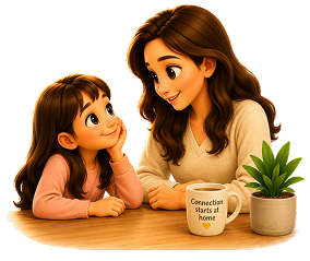 Parent and child connecting in conversation